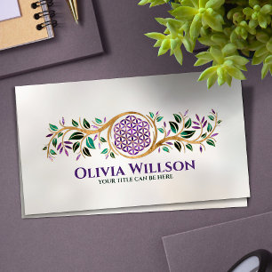 Flower of life - Amethyst Malachite and gold Business Card