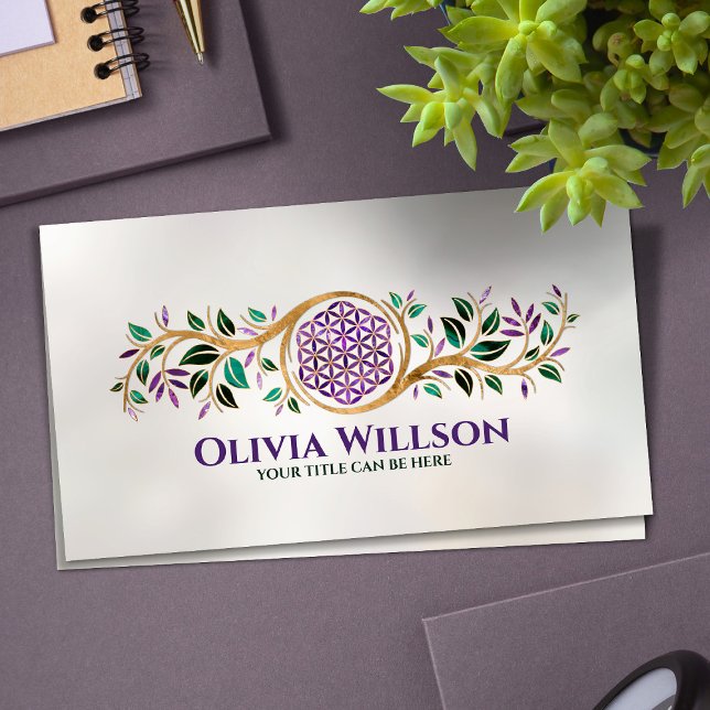 Flower of life - Amethyst Malachite and gold Business Card (Creator Uploaded)