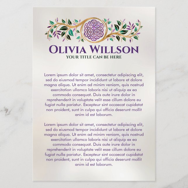 Flower of life - Amethyst Malachite and gold Flyer (Front)