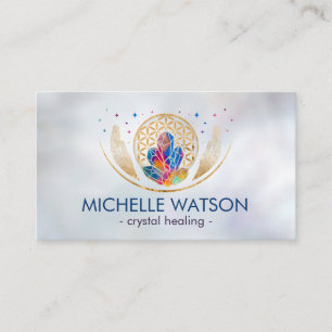 Flower of life and crystals on pearl  business card