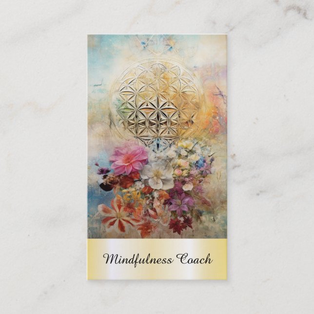 *~* Flower of Life  AP92 Massage Reiki Gold Sacred Business Card (Front)