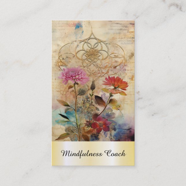 *~* Flower of Life  AP92 Reiki Yoga Gold Sacred Business Card (Front)