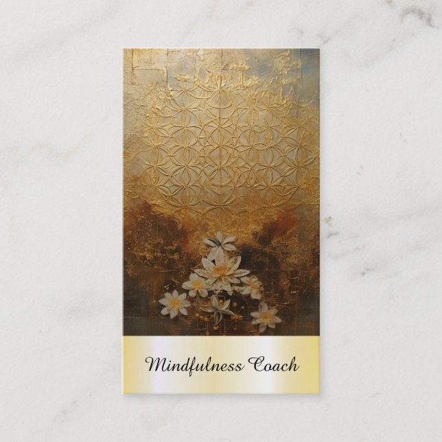 *~* Flower of Life  AP92 Sacred Reiki Yoga Gold Business Card (Front)