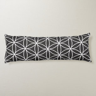 Flower of Life Big Ptn White on Black Body Cushion