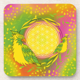 flower of life, bird ,natural ,flowers, coaster