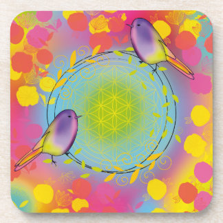 flower of life, bird ,natural ,flowers, coaster