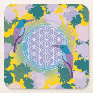 flower of life bird square paper coaster