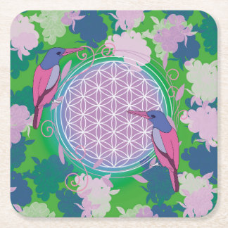 flower of life bird square paper coaster