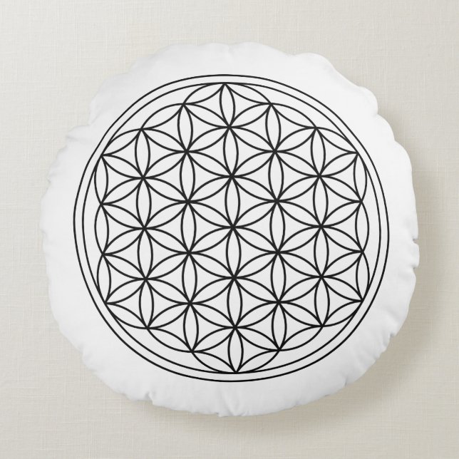 Flower of Life Black Round Cushion (Front)