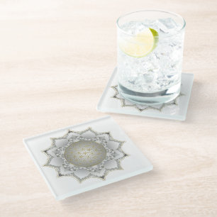 Flower Of Life - Blossoms Mandala 1 Glass Coaster