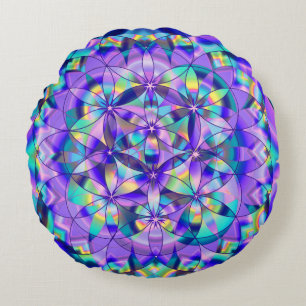 Flower of Life~Blue round pillow