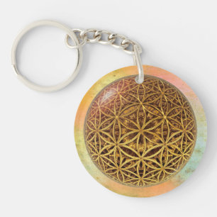 Flower Of Life / Blume des Lebens - ball grid gold Key Ring