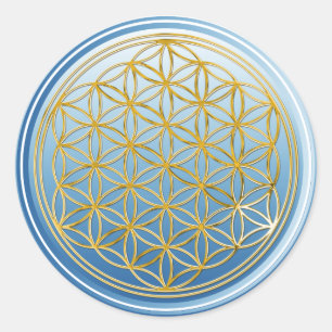 Flower Of Life / Blume des Lebens - GOLD blue Classic Round Sticker