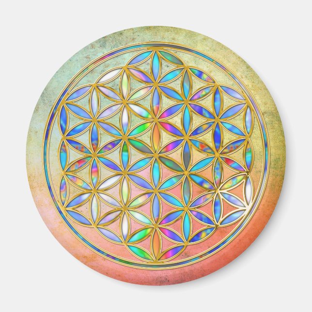Flower of Life / Blume des Lebens - gold colorful Magnet (Front)