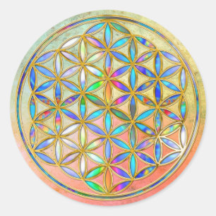 Flower of Life / Blume des Lebens - gold colourful Classic Round Sticker