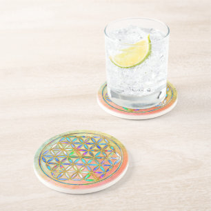 Flower of Life / Blume des Lebens - gold colourful Coaster