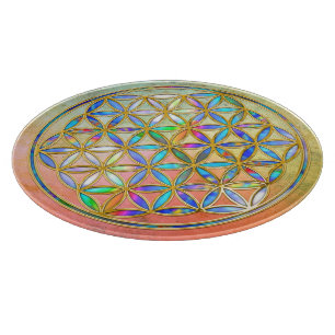 Flower of Life / Blume des Lebens - gold colourful Cutting Board