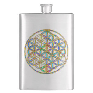 Flower of Life / Blume des Lebens - gold colourful Hip Flask