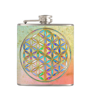 Flower of Life / Blume des Lebens - gold colourful Hip Flask