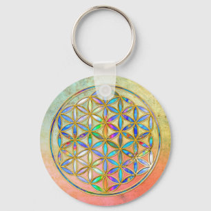 Flower of Life / Blume des Lebens - gold colourful Key Ring