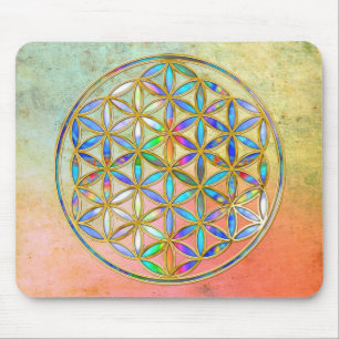 Flower of Life / Blume des Lebens - gold colourful Mouse Mat