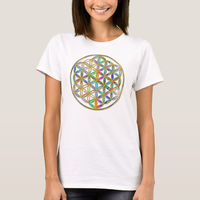 Flower of Life / Blume des Lebens - gold colourful T-Shirt (Front)