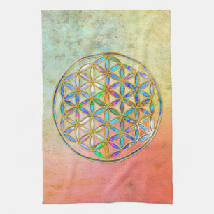 Flower of Life / Blume des Lebens - gold colourful Tea Towel