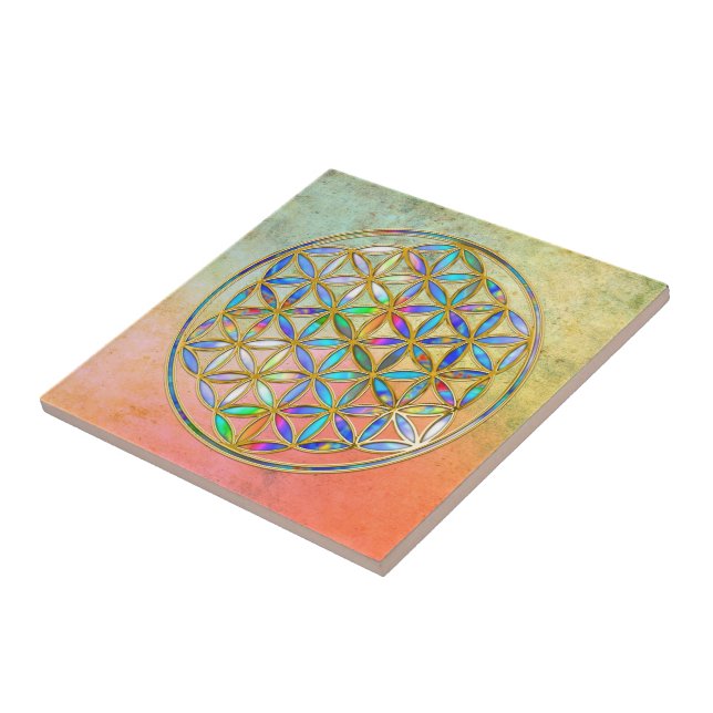 Flower of Life / Blume des Lebens - gold colourful Tile (Side)