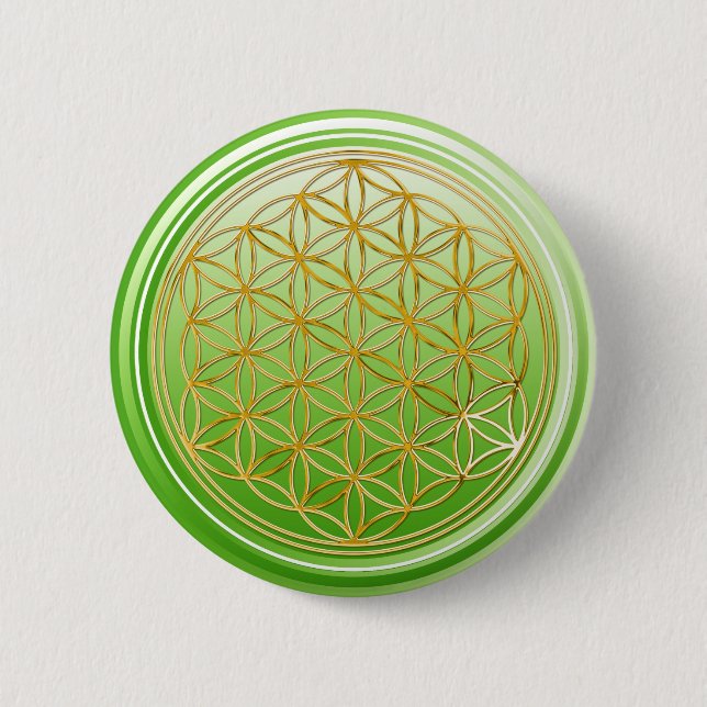 Flower Of Life / Blume des Lebens - GOLD green 6 Cm Round Badge (Front)