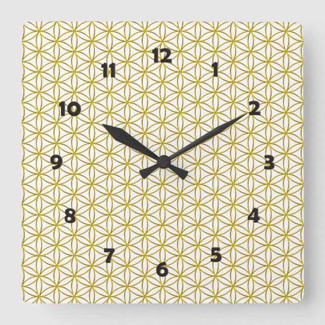 Flower of Life / Blume des Lebens - gold pattern Square Wall Clock (Front)