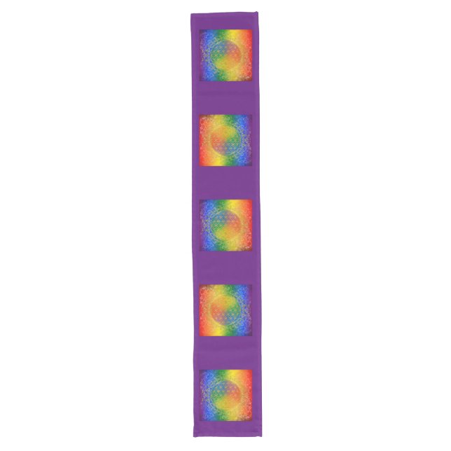 Flower Of Life / Blume des Lebens - GOLD rainbow Long Table Runner (Front)