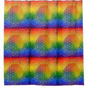 Flower Of Life / Blume des Lebens - GOLD rainbow Shower Curtain