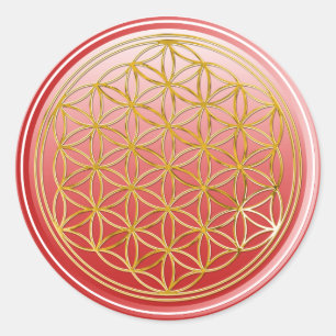 Flower Of Life / Blume des Lebens - GOLD red Classic Round Sticker