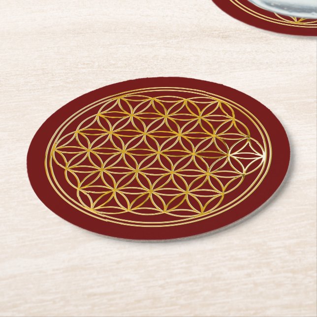 Flower Of Life / Blume des Lebens - GOLD Round Paper Coaster (Angled)