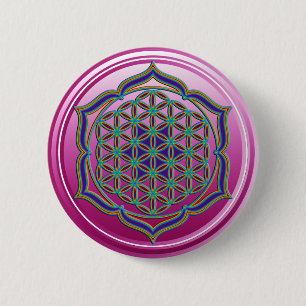 Flower Of Life / Blume des Lebens - Lotus Contour 6 Cm Round Badge