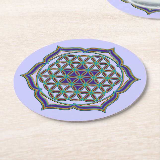 Flower Of Life / Blume des Lebens - Lotus Contour Round Paper Coaster (Angled)