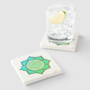 Flower Of Life / Blume des Lebens - lotus türkis Stone Coaster