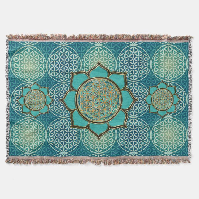 Flower of Life / Blume des Lebens - Lotus türkis Throw Blanket (Front)