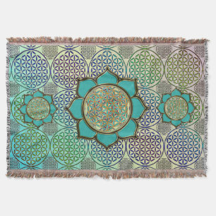 Flower of Life / Blume des Lebens - Lotus türkis Throw Blanket