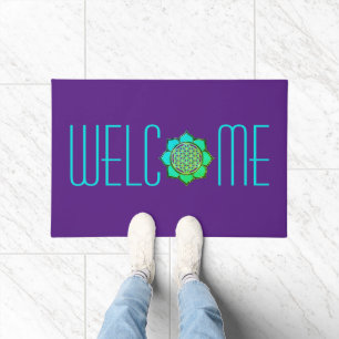 Flower Of Life / Blume des Lebens Lotus turquoise Doormat