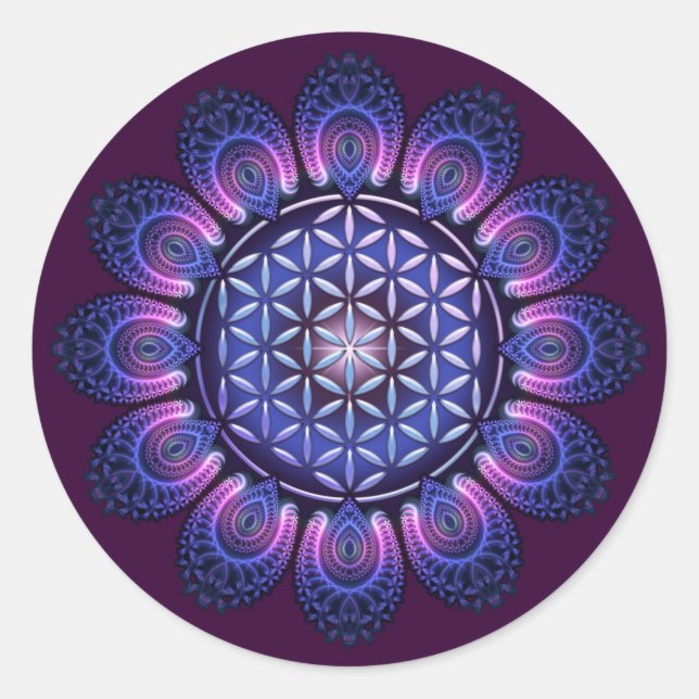 FLOWER OF LIFE / Blume des Lebens - Mandala II Classic Round Sticker (Front)