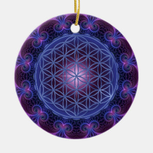 FLOWER OF LIFE/Blume des Lebens Mandala II Square Ceramic Tree Decoration