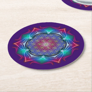 Flower Of Life / Blume des Lebens - Mandala IV Round Paper Coaster
