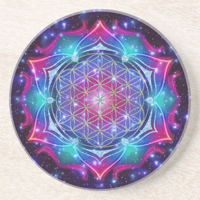 FLOWER OF LIFE/Blume des Lebens Mandala IV Square Coaster (Front)