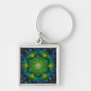FLOWER OF LIFE/Blume des Lebens Mandala V Square Key Ring