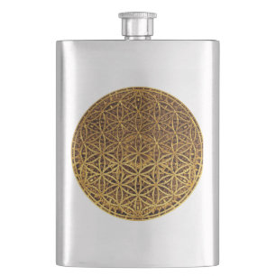 Flower Of Life / Blume des Lebens - medal gold Hip Flask