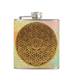 Flower Of Life / Blume des Lebens - medal gold Hip Flask