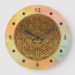 Flower Of Life / Blume des Lebens - medal gold Large Clock
