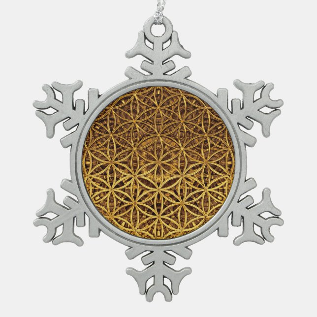 Flower Of Life / Blume des Lebens - medal gold Snowflake Pewter Christmas Ornament (Front)