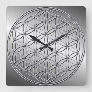 Flower of Life Blume des Lebens Metallic Silver Square Wall Clock